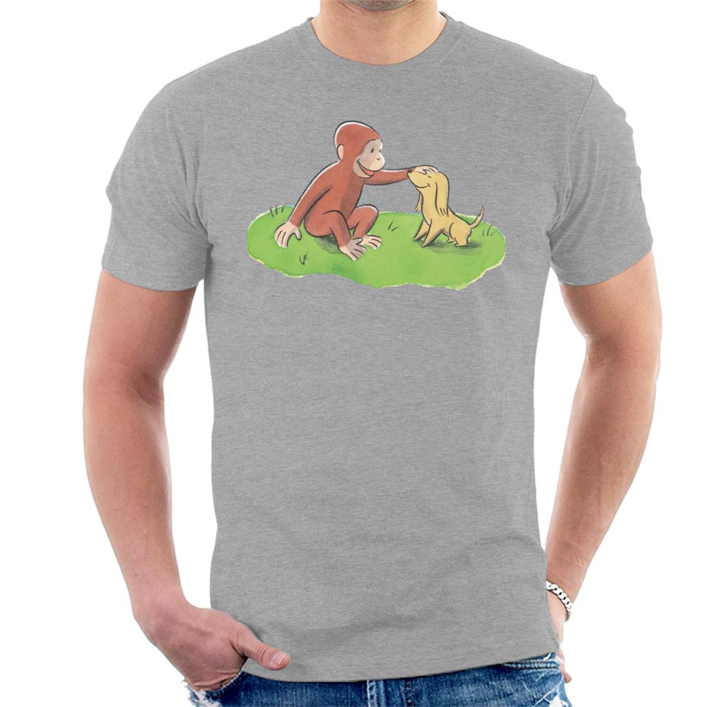 Curious George Stroking Dog Men's T-Shirt product image 1